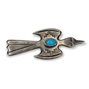Vintage Navajo 925 Sterling Silver Turquoise Thunderbird Brooch Pin